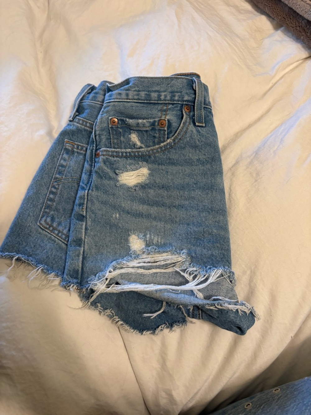 Levi's Light Blue Distressed Denim Jean Shorts
